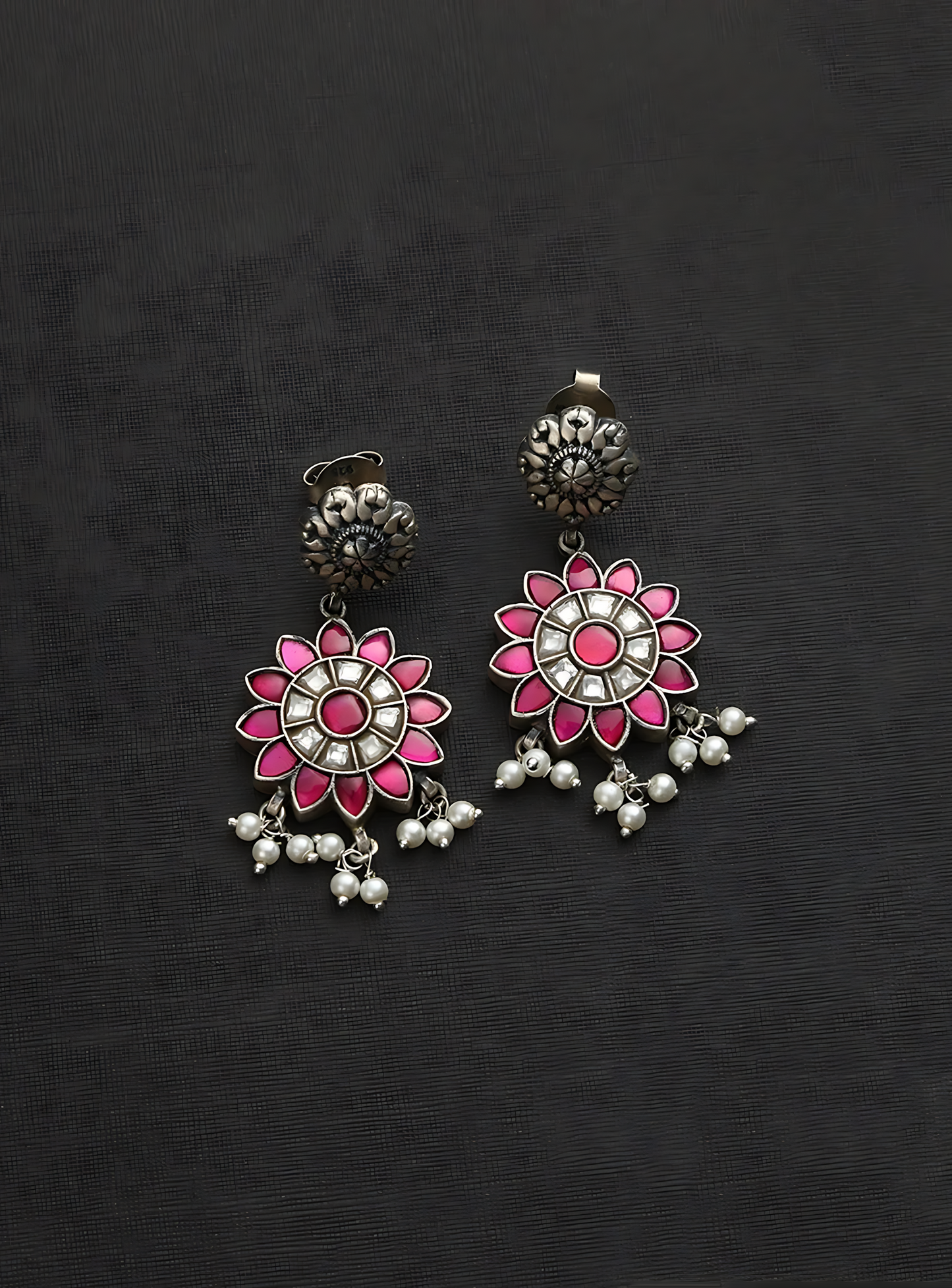 Pink white kundan Choker set with earrings