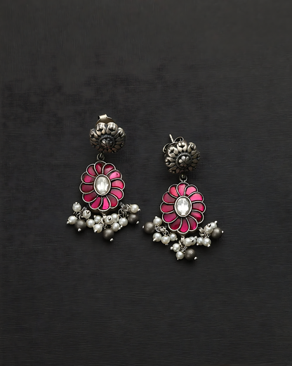 Pink Floral Kundan choker set with earrings