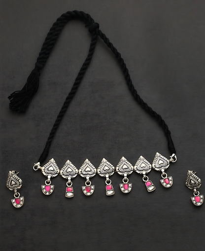 Pink Kundan Choker set with earrings