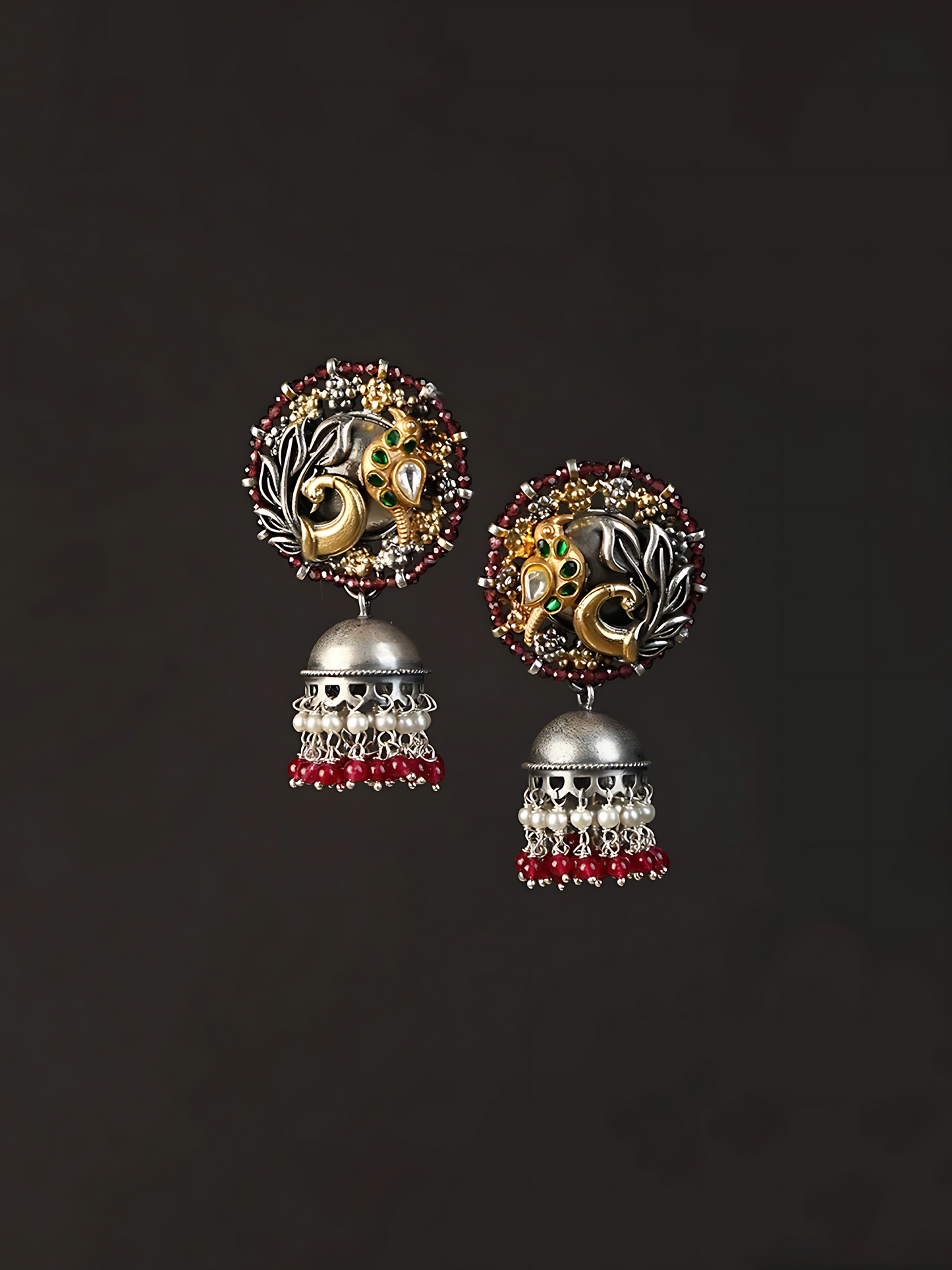 Silver Fusion Kundan Jhumkis