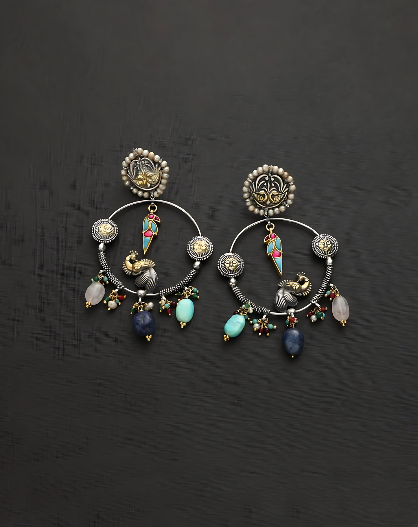 Silver Bird Kundan Long Danglers