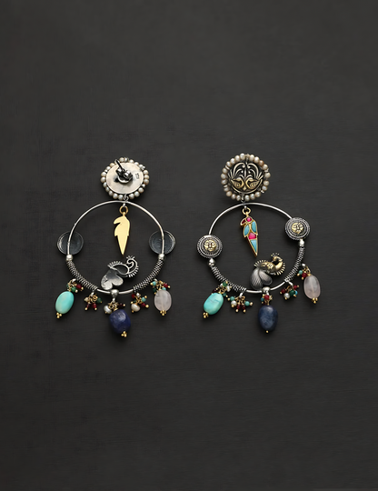 Silver Bird Kundan Long Danglers