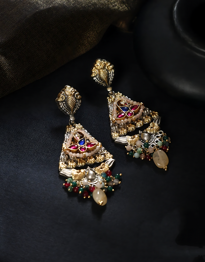 Multicolor Silver Fusion kundan Earrings