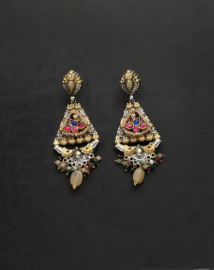 Multicolor Silver Fusion kundan Earrings