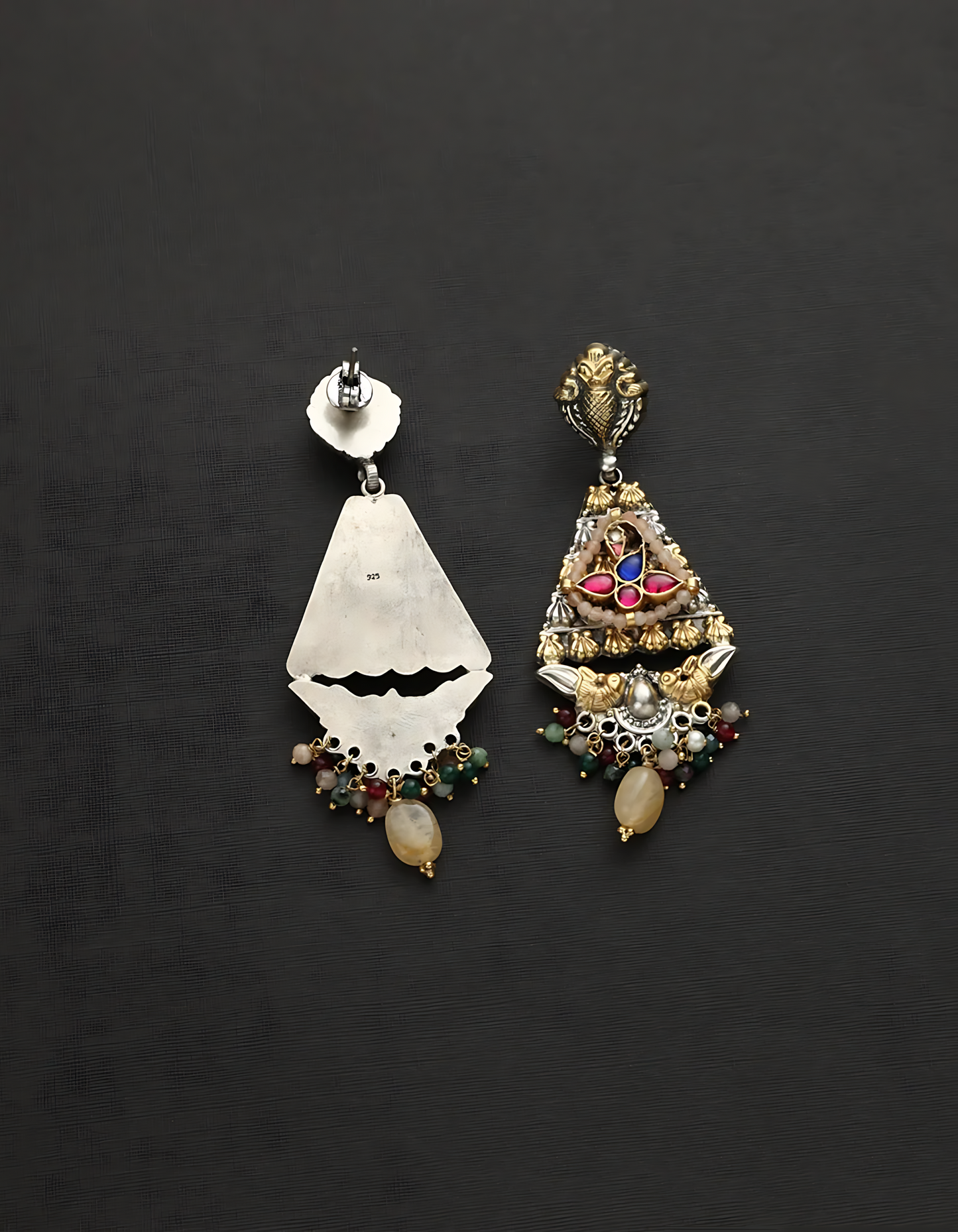 Multicolor Silver Fusion kundan Earrings