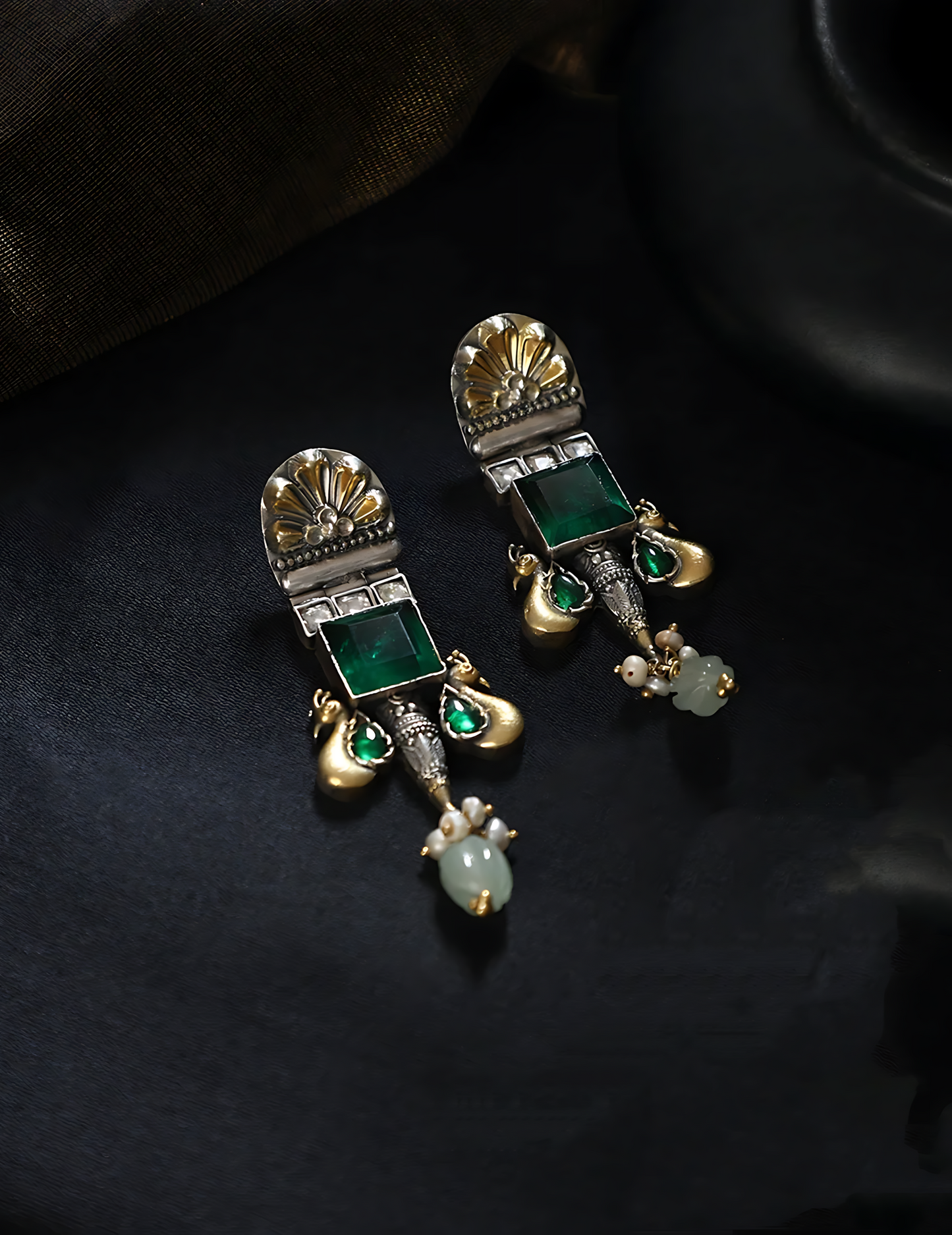 Green Peacock Kundan Fusion Earrings