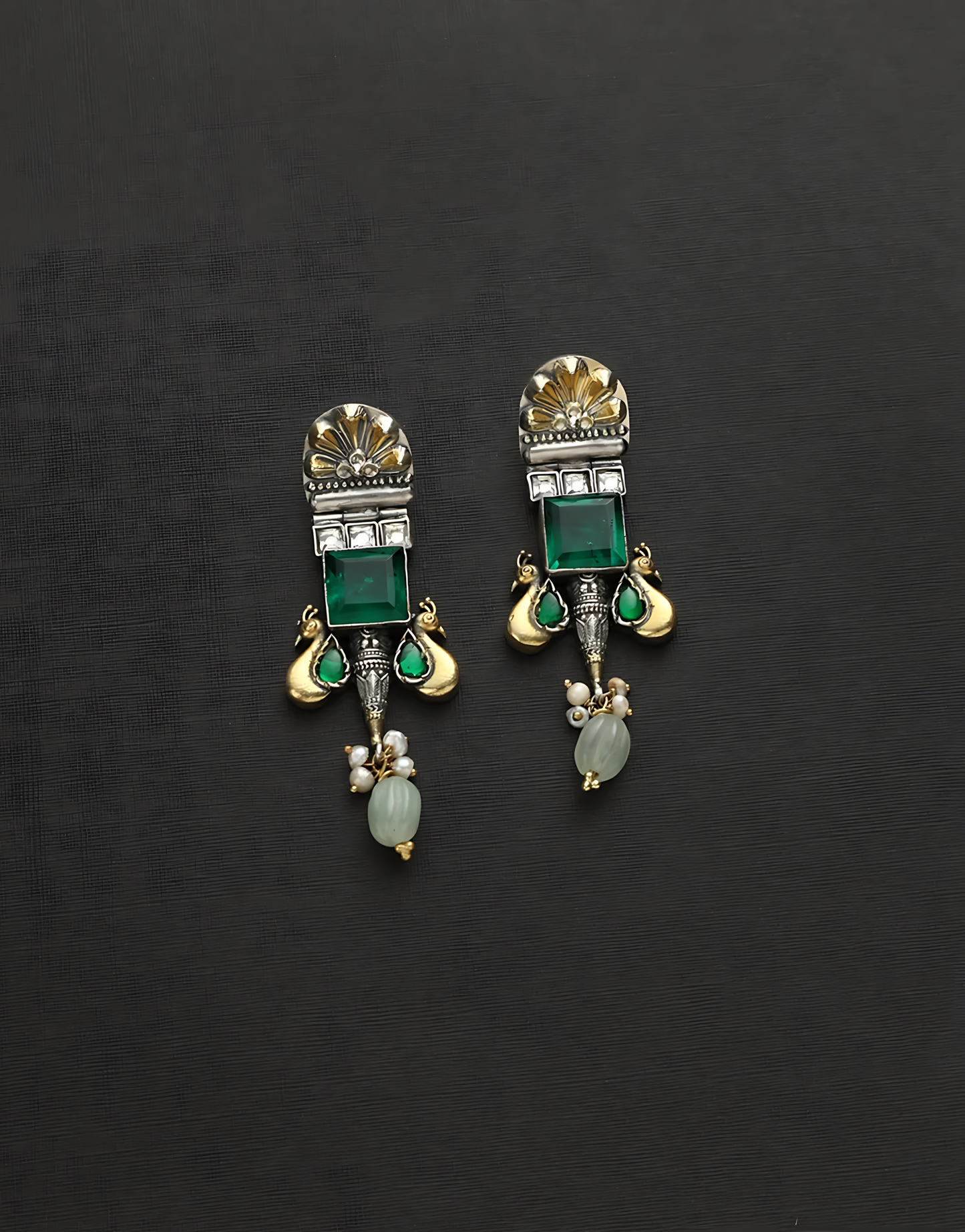 Green Peacock Kundan Fusion Earrings