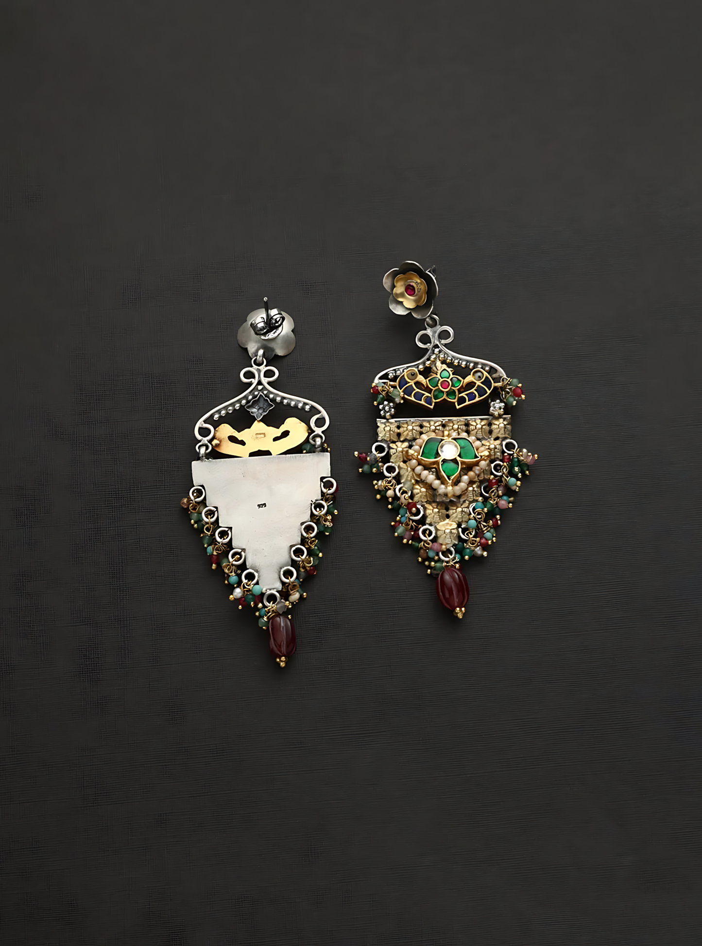 Silver Kundan Long Pearl Fusion Earrings