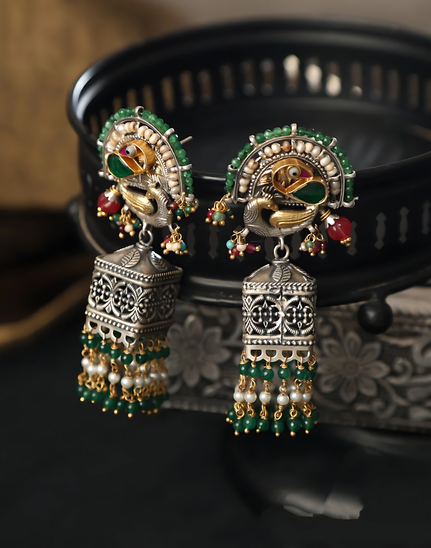 Bird Kundan Square Fusion Jhumkis