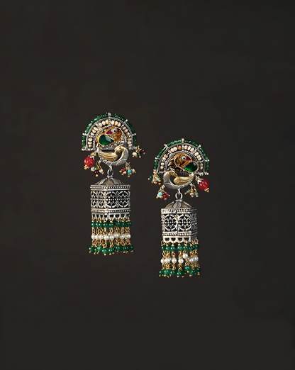 Bird Kundan Square Fusion Jhumkis