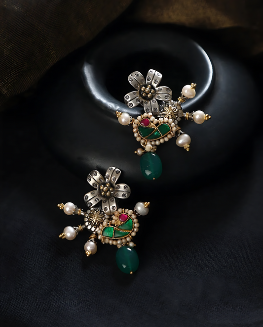 Floral Pearl Kundan Fusion Earrings