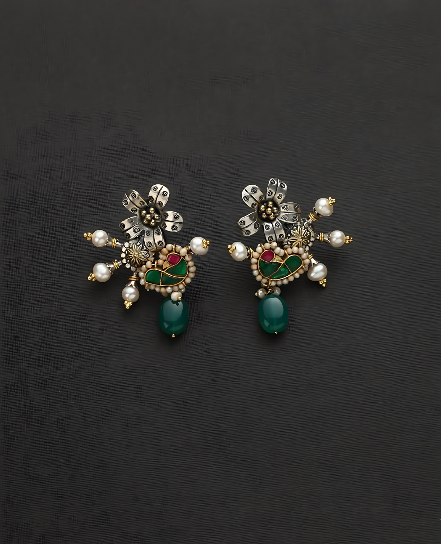 Floral Pearl Kundan Fusion Earrings