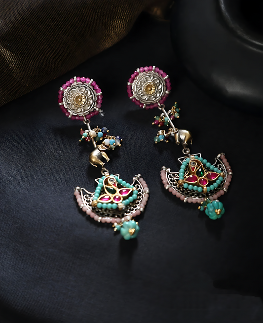 Pink Blue Long Fusion Earrings