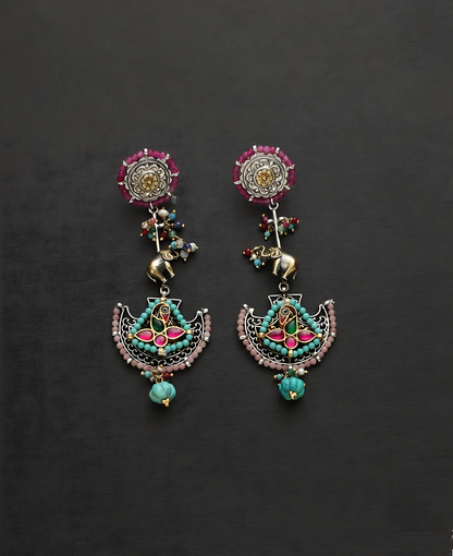 Pink Blue Long Fusion Earrings