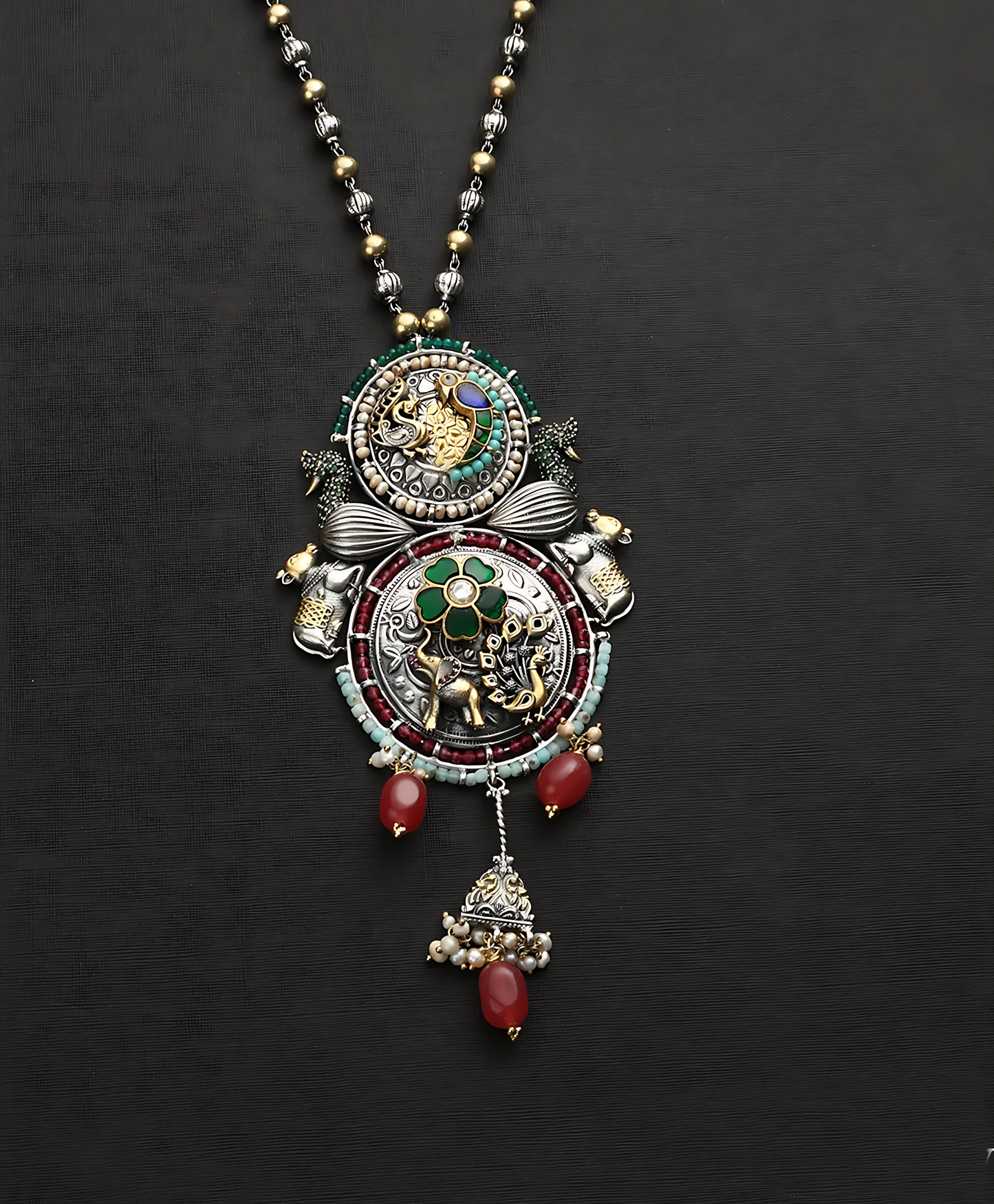 Red Kundan Fusion Long Necklace