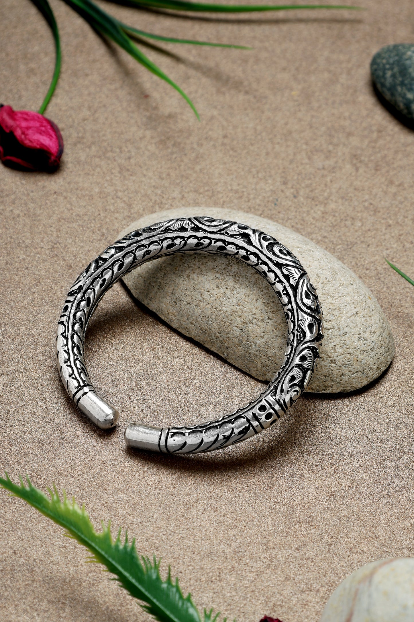 Silver Adjustable Chitai Floral Cuff