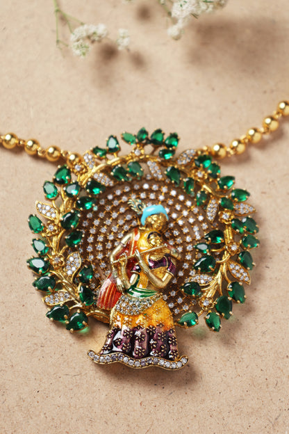 Moissanite Radha Krishna Pendant Necklace