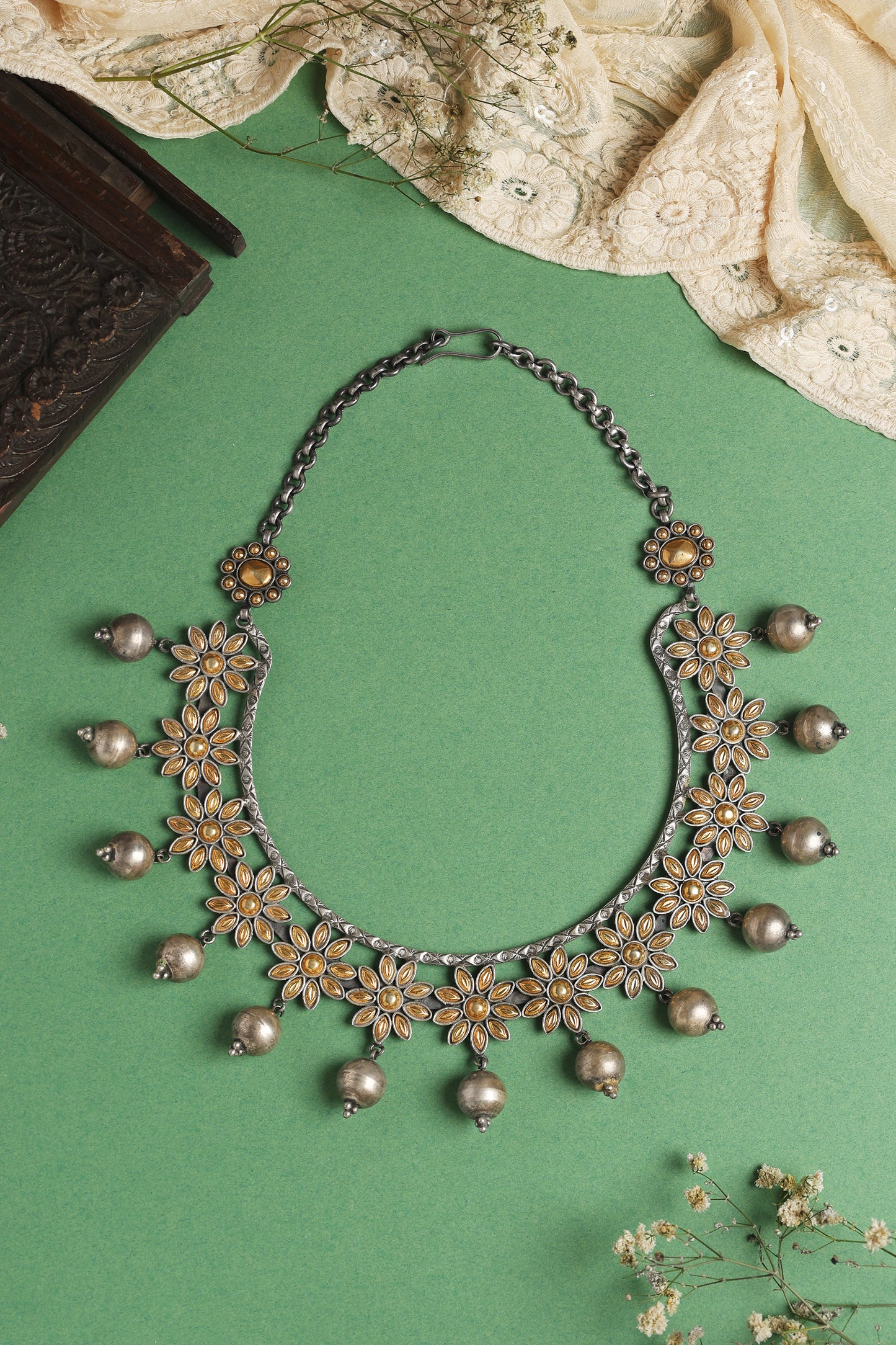 Dual Tone Silver Ball Drop Necklace