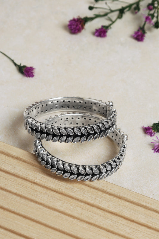 CZ Leaf Silver Bangles