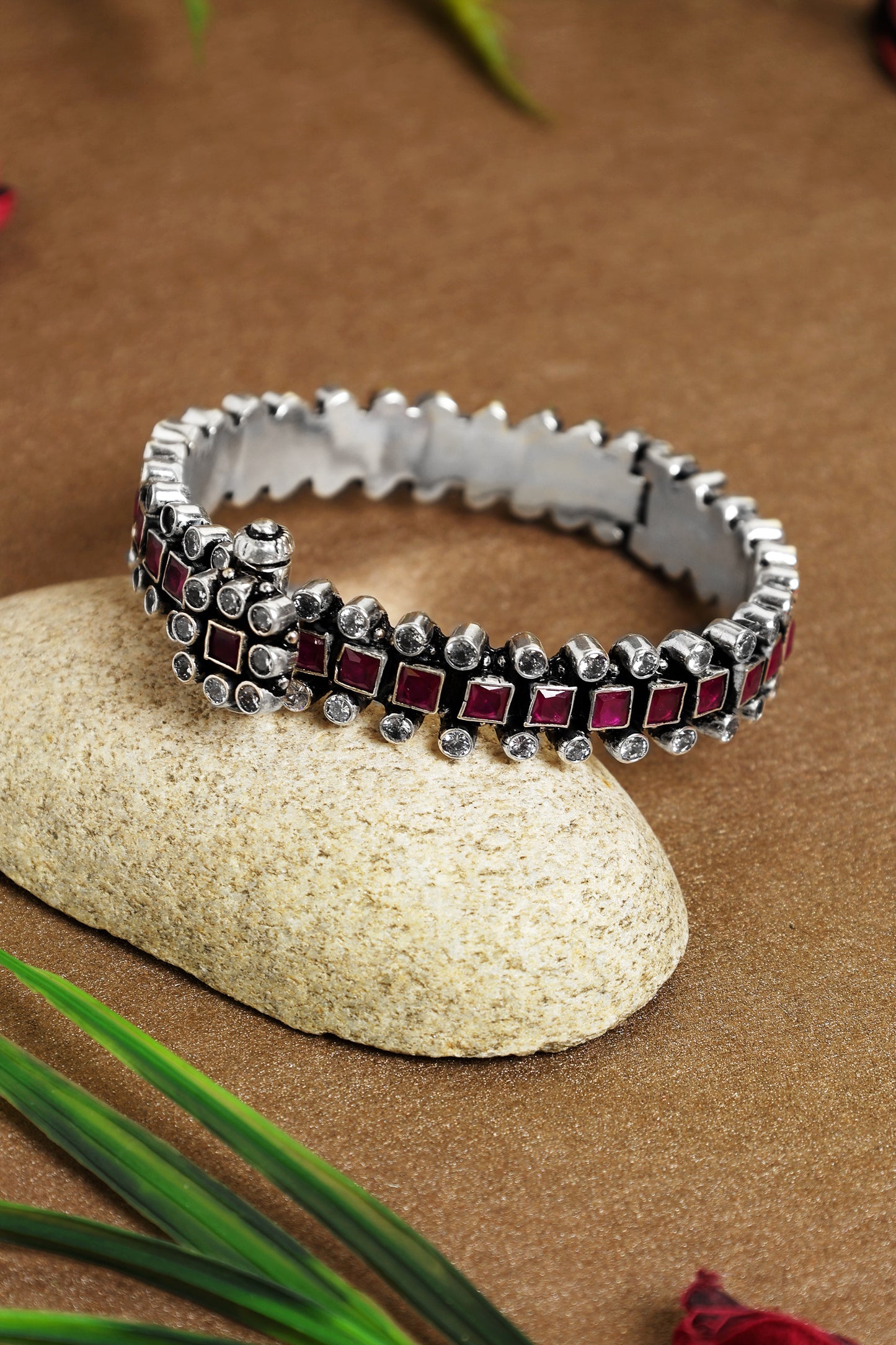 Ruby CZ Silver Kada