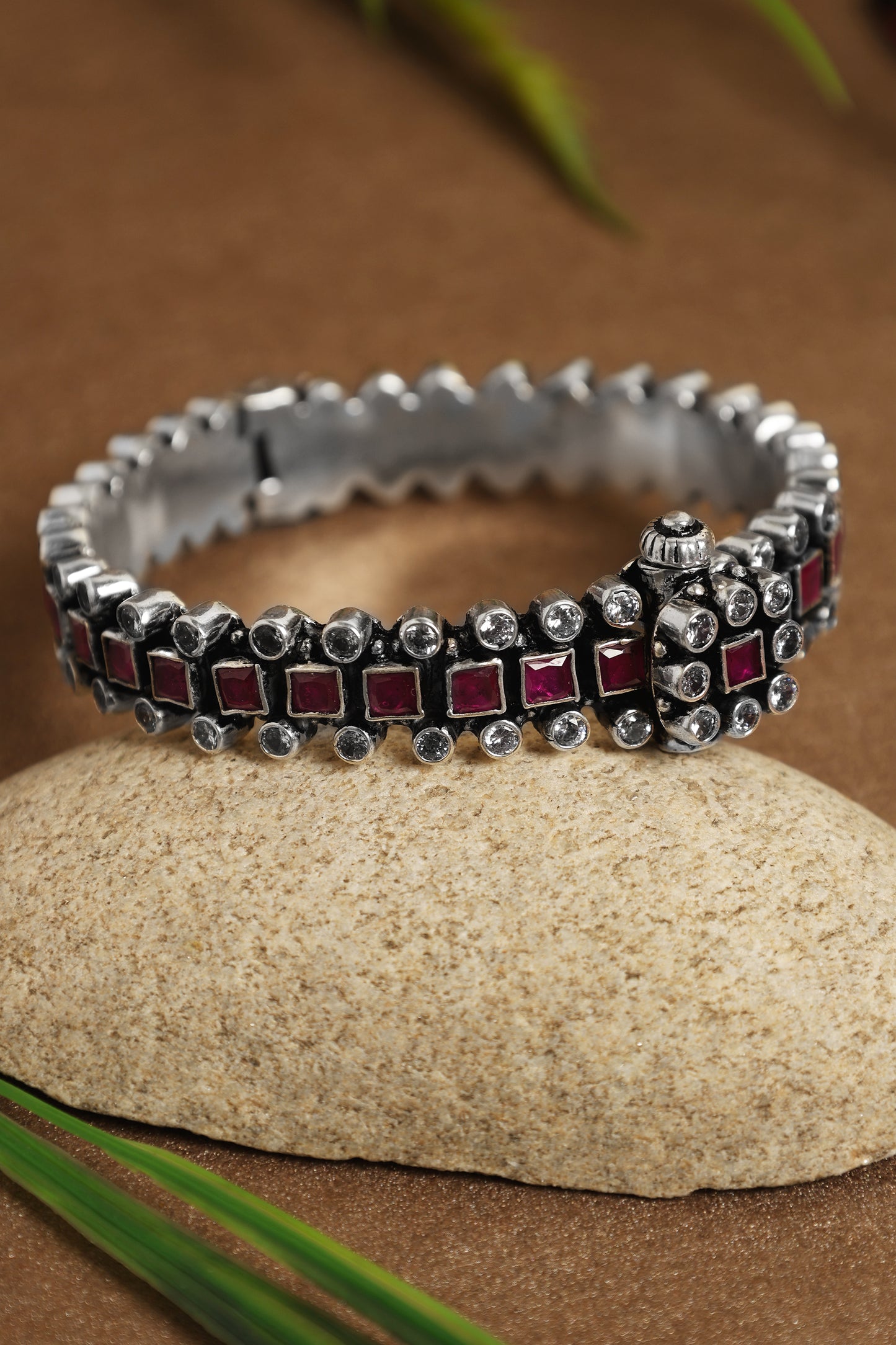 Ruby CZ Silver Kada