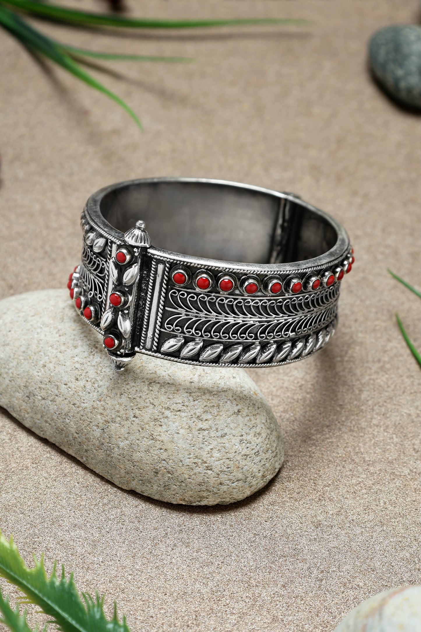 Coral Silver Intricate Kada