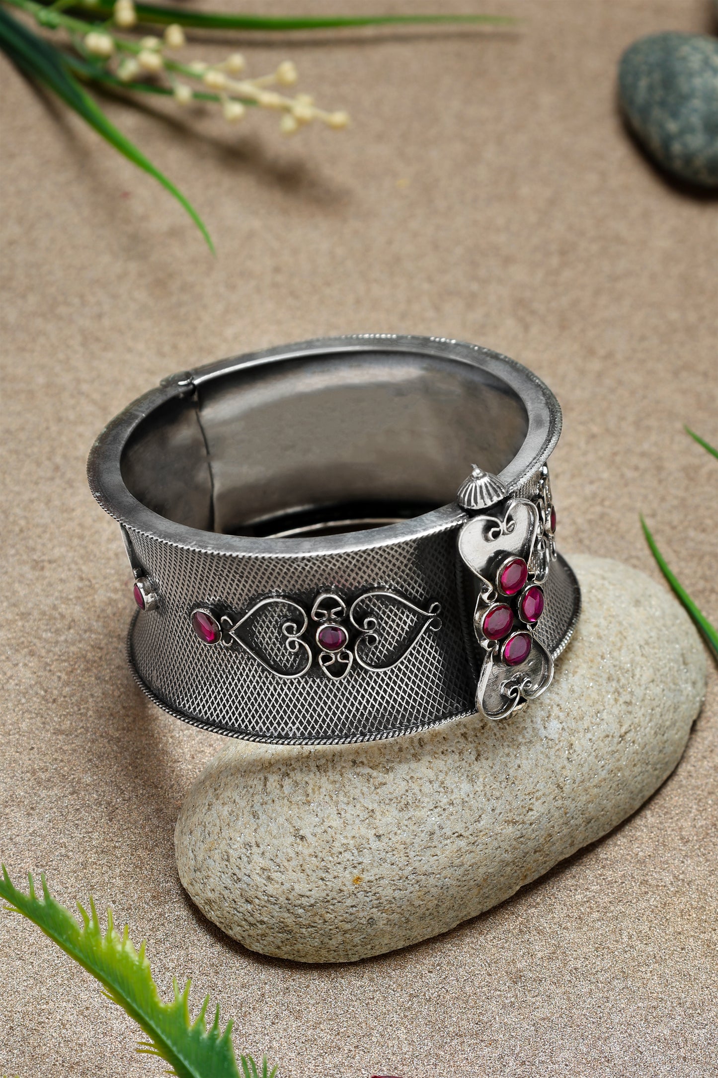 Ruby Silver Intricate Kada