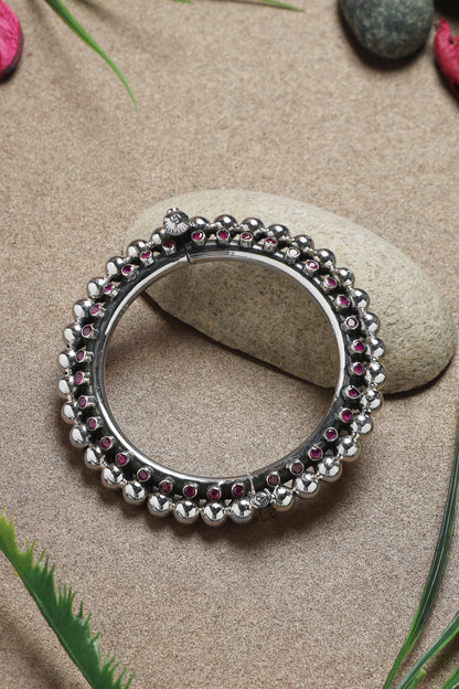 Ruby Ball Silver Kada