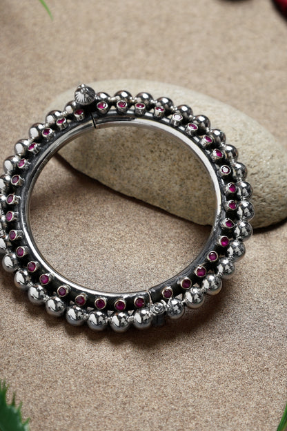 Ruby Ball Silver Kada