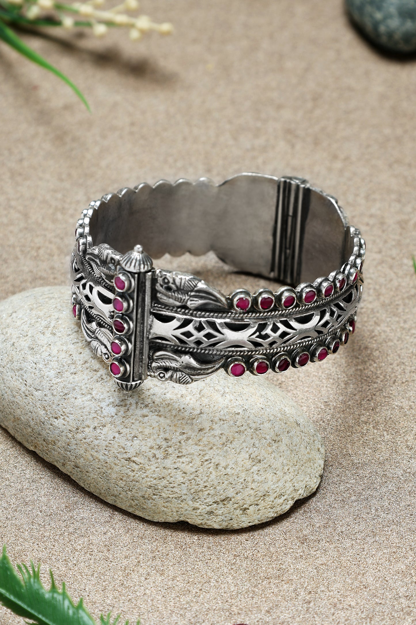 Ruby Tribal Silver Kada