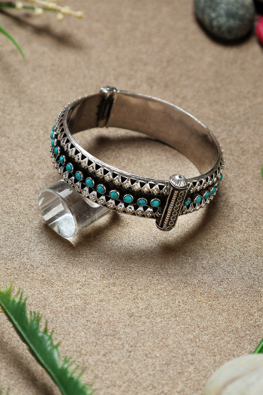 Turquoise Silver Intricate Kada