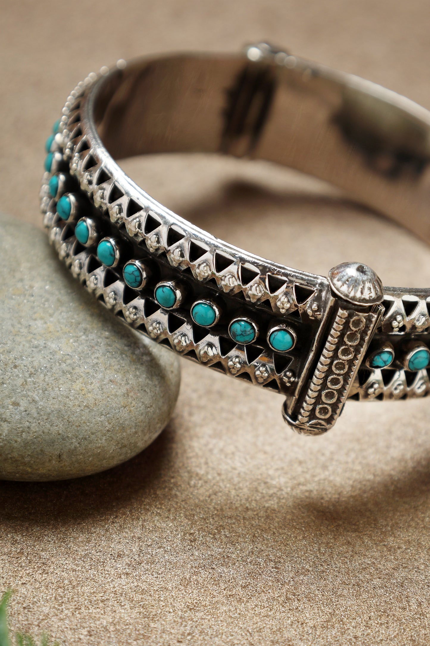 Turquoise Silver Intricate Kada