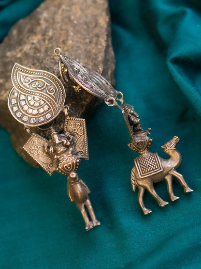 Regal Camel Silver Danglers