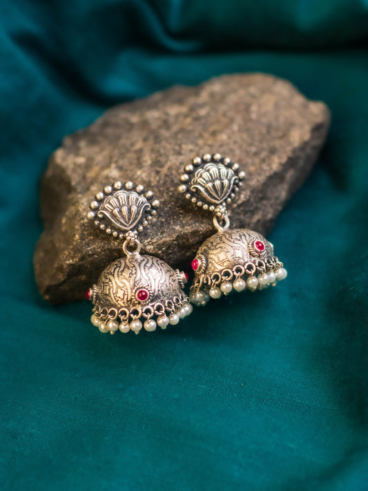 Kempstone Temple Silver Jhumkis