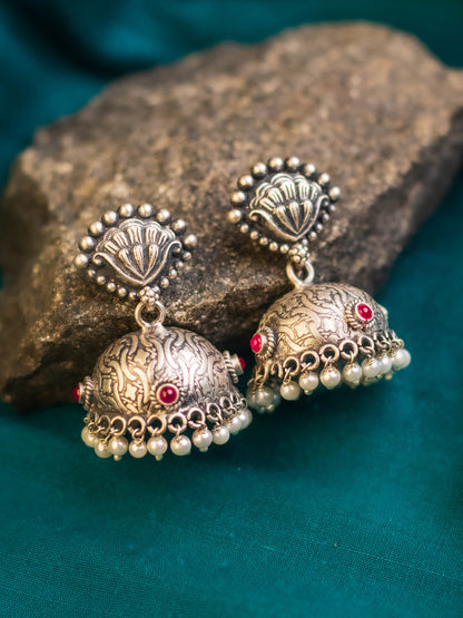 Kempstone Temple Silver Jhumkis