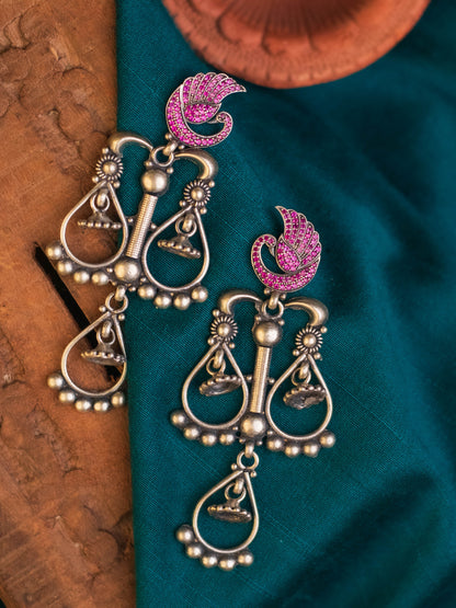 Layered Swan Temple Silver Jhumkis