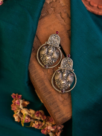 Temple Peacock Silver Earrings