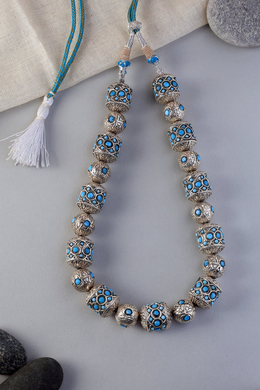 Silver Vintage Turquoise Beaded Necklace