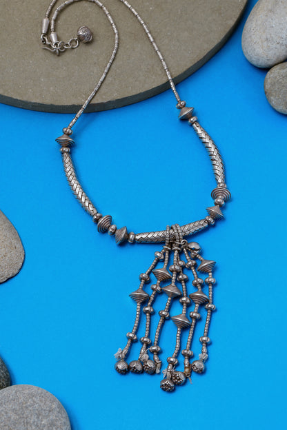 Silver Tribal Beaded Necklace