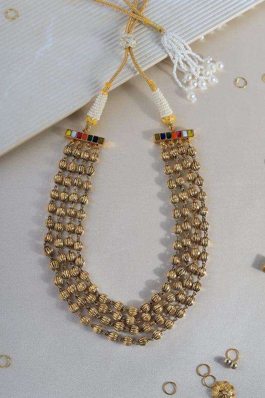 Silver 4 line beaded Temple Necklace