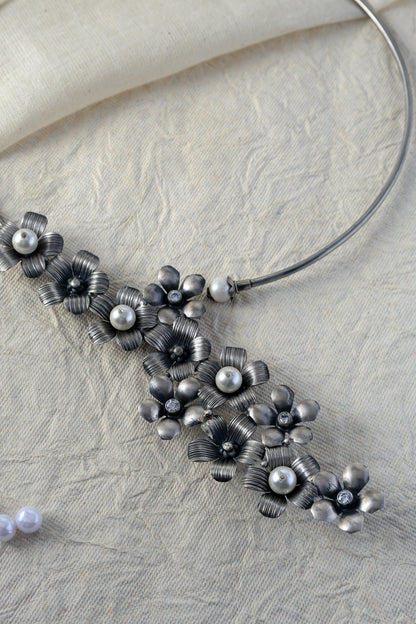 Silver Floral Pearl Necklace