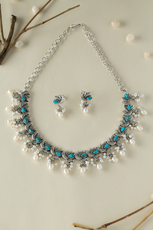 Silver Bird Turquoise Necklace Set