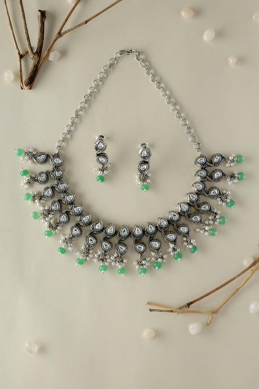 Silver CZ Pearls Necklace Set