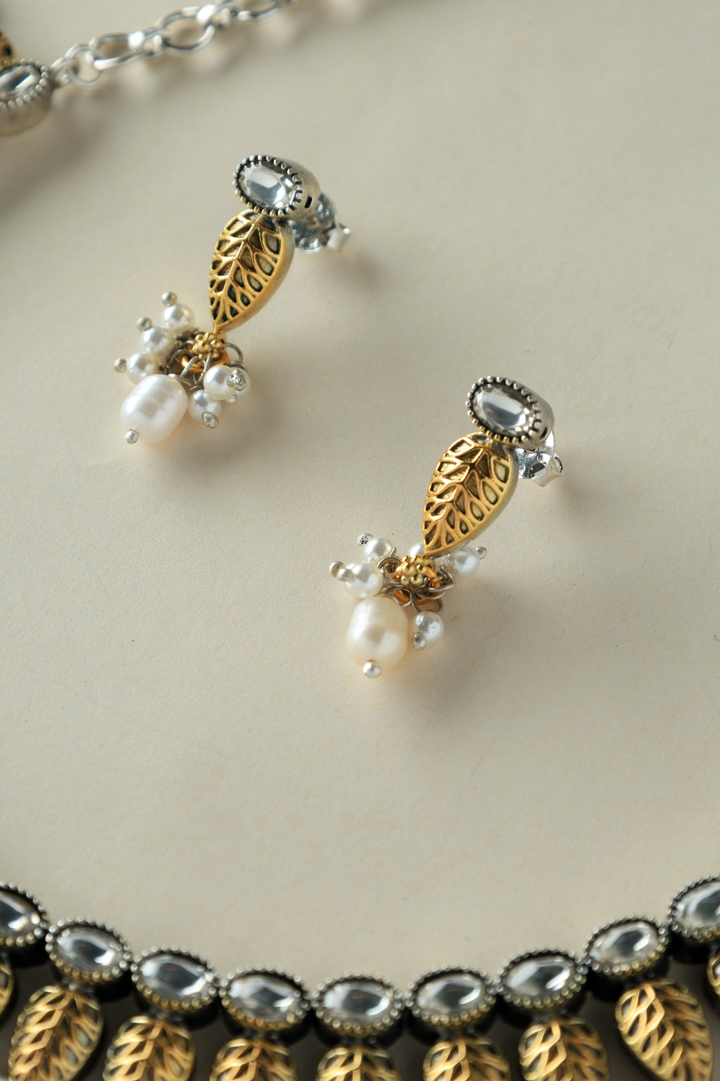 Silver Dual Tone Pearl Necklace Set