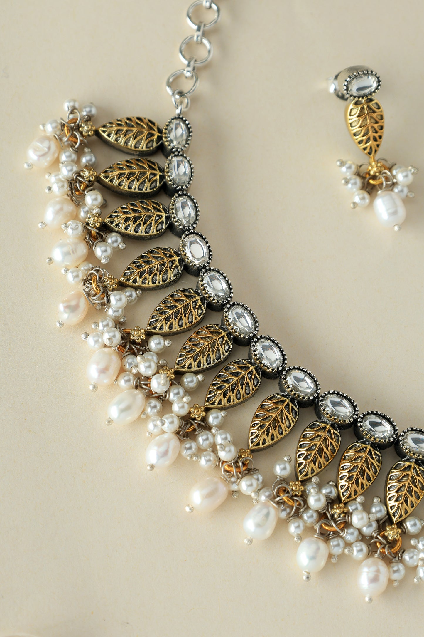 Silver Dual Tone Pearl Necklace Set