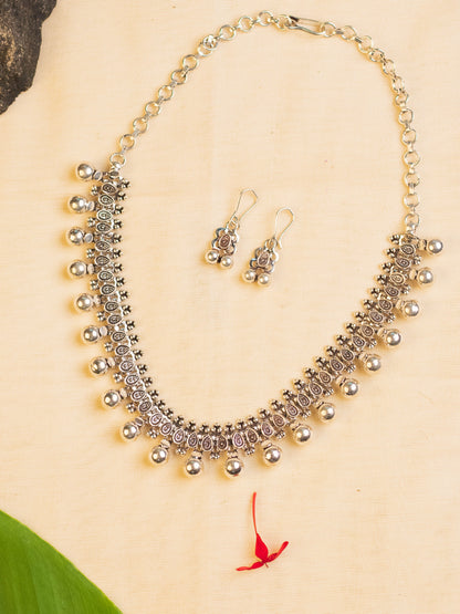 Tribal Silver Ball Necklace Set