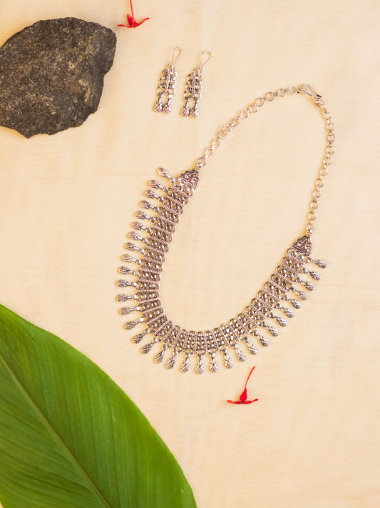 Tribal Silver Drop Necklace Set