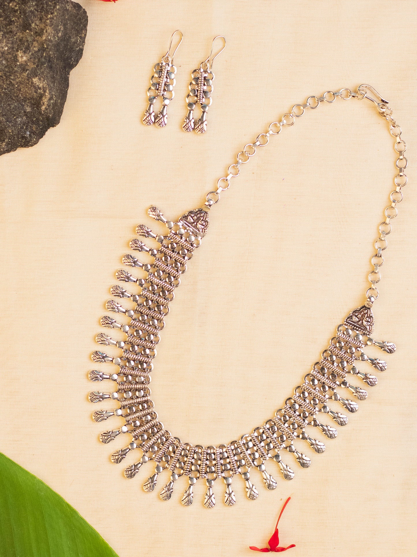 Tribal Silver Drop Necklace Set