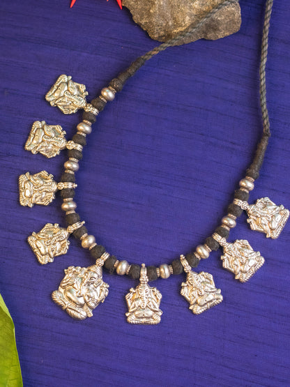 Tribal Ganesh Silver Thread Necklace