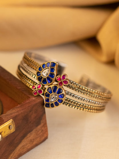 Blue Pink Paisley Kundan Cuff